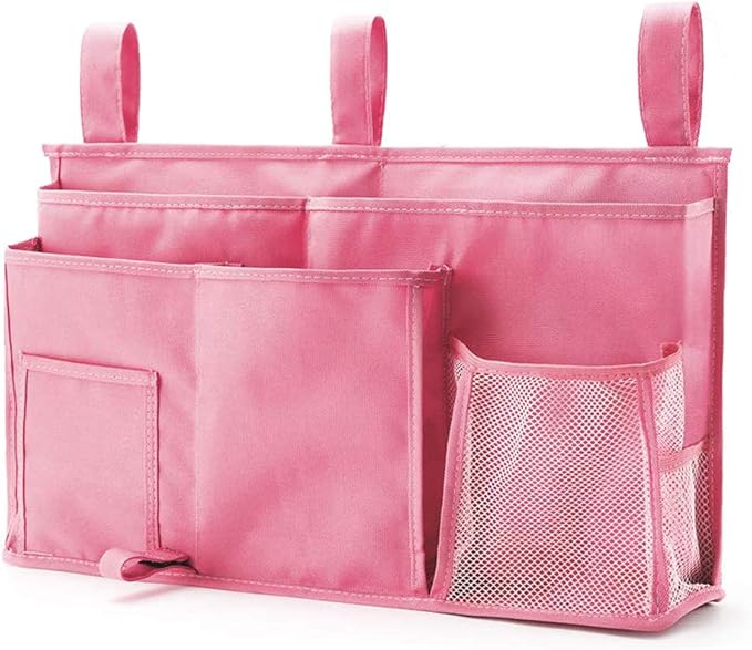 Bseash Bunk Bed Organizer, Bedside Caddy Hanging Bed Organizer Storage Bag 8 Pockets, for College Dorm Rooms Bed, Hospital Bed, Baby Bed Rails, 600D Oxford Cloth (Pink)-NeatNest