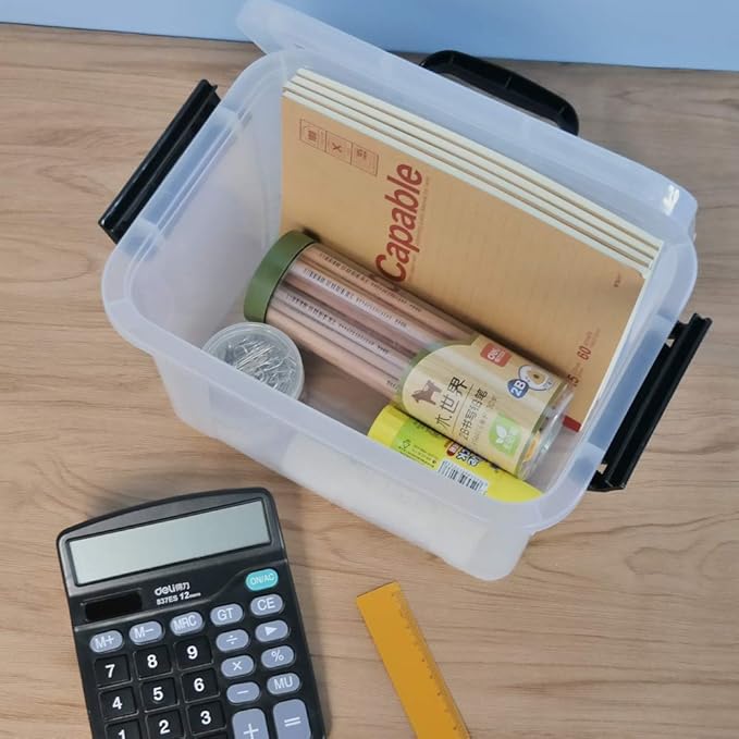 Begale 5 Quart Plastic Small Storage Container, Clear Latch Box with Latches, 4-Pack-NeatNest