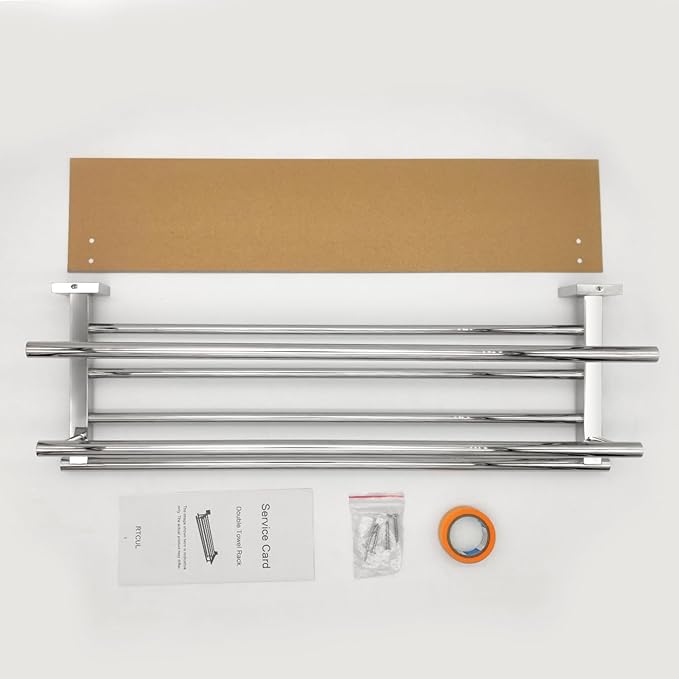 Bathroom Towel Rack 24 Inch Tower Holder with Double Towel Bar Polished Chrome Towel Rack Wall Mounted SUS304 Stainless Steel Hotel Towel Shelf Modern Towel Hanger