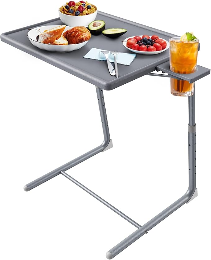 Adjustable TV Tray Table - TV Dinner Tray on Bed & Sofa, Comfortable Folding Table with 6 Height & 3 Tilt Angle Adjustments (Gray)-NeatNest