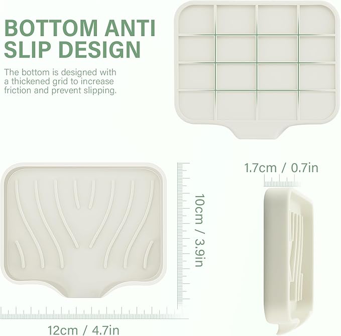 2PCS Self Draining Soap Holder,Spofit Silicone Soap Dish, Suitable for for Kitchen, Bathroom, Shower, Bath Tub,Soap Container (Beige)-NeatNest