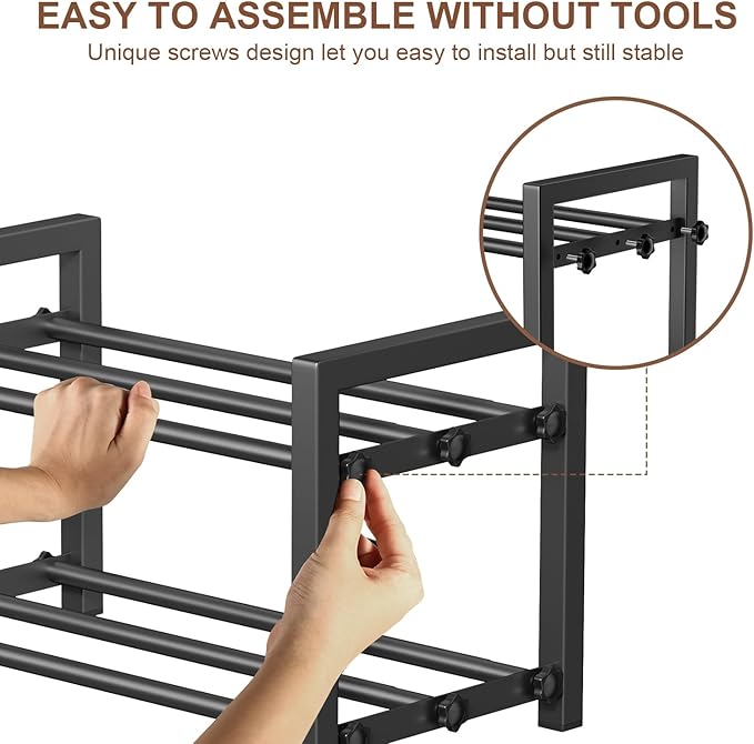 2-Tier Expandable Shoe Rack,Adjustable Shoe Shelf Storage Organizer Heavy Duty Metal Free Standing Shoe Rack for Entryway Closet Doorway (Black)-NeatNest