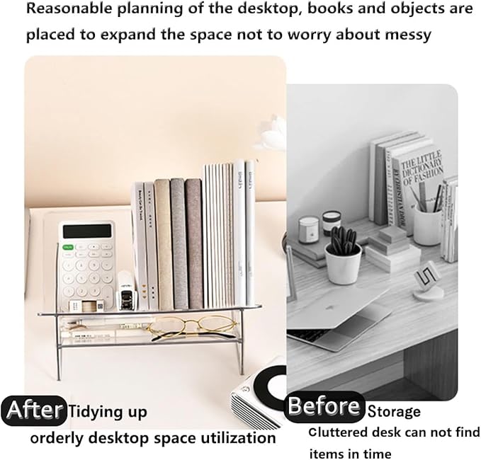 Acrylic Desktop Bookshelf, Detachable Bookcase, Clear Book Organizer, Book/CD/Magazine Rack for Office/Study Room Library/Home (White, 12.6“)-NeatNest