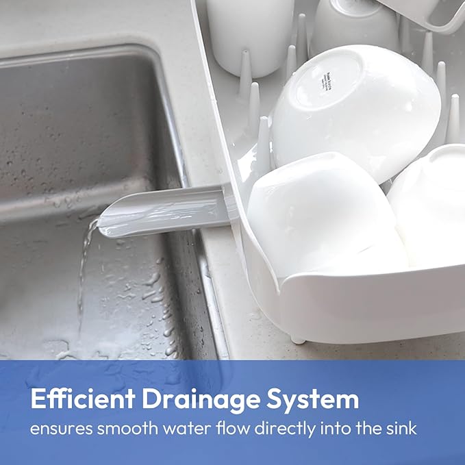 carrotez Split-Design Small Dish Drying Rack, Space-Saving Dish Drainer for Small Kitchen Countertops, Ideal for 1–2 Person Households or as a Secondary Rack, 9.5'' × 15.9'' × 4.9'', White