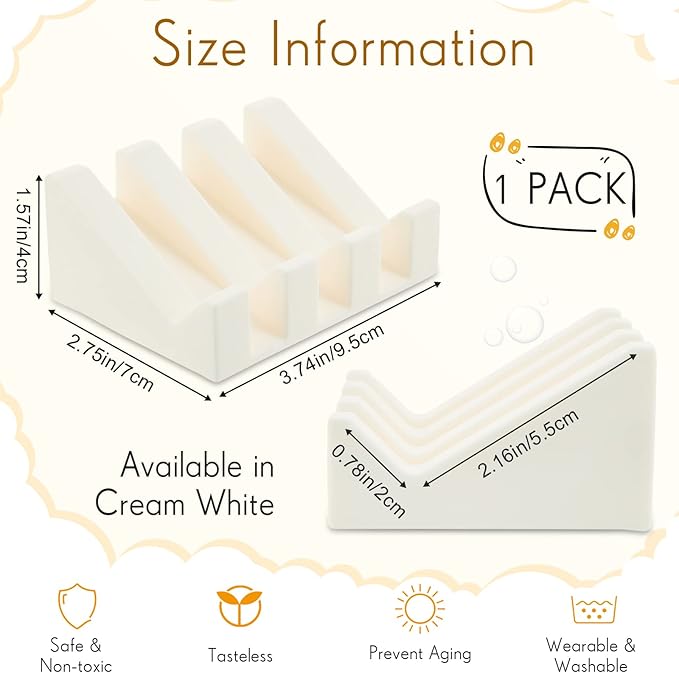 Cunhill 1 Piece Silicone Soap Dish Self Draining Soap Dish Shower Waterfall Bar Soap Holder Tray with Drain Soap Saver for Kitchen Bathroom Accessories (Cream White)-NeatNest