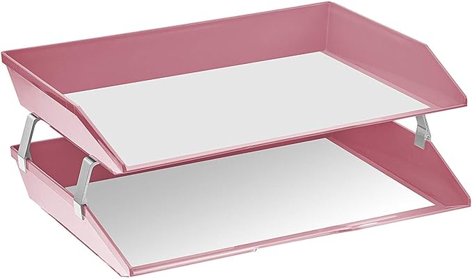 Acrimet Facility 2 Tier Letter Tray, Side Load, Letter Size/A4, Desktop File Organizer, Plastic (Solid Pink Color)-NeatNest