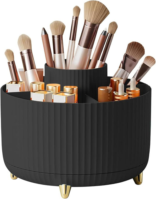 DASITON Large Capacity Makeup Brush Holder,360° Rotating Makeup Organizer,5 Slot Makeup Brushes Cup,for Vanity Decor,Bathroom Countertops,Desk Storage Container,Cosmetic Display cases(Black)-NeatNest