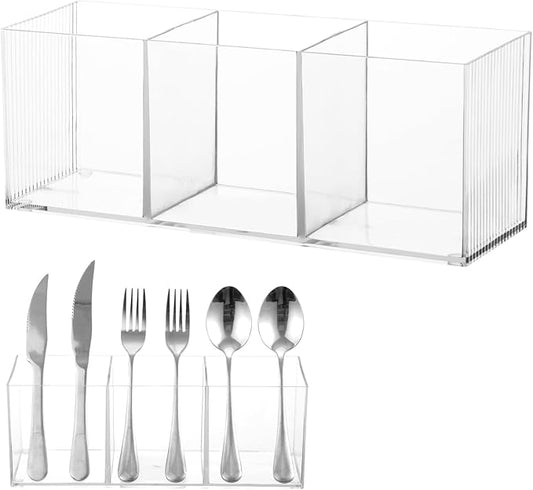Cutlery Storage Organizer, Silverware Caddy with 3 Cavities Clear Silverware Holder Knife Fork and Spoon Organizer Tableware Storage Box for Kitchen Countertop Dining Room Home Office Desk Party Table-NeatNest