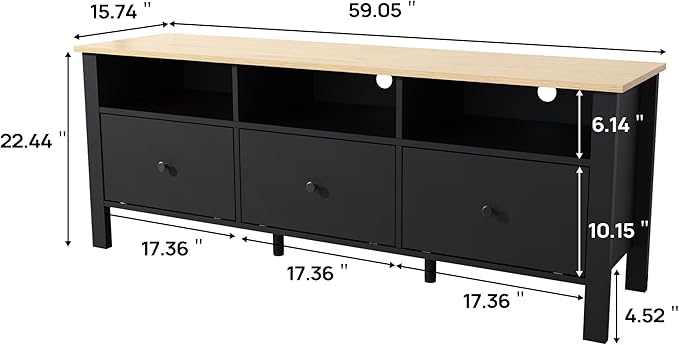 Black TV Stand, Entertainment Center for TVs Up to 55"/60"/65", Modern Media Console with 3 Cabinets for Living Room-NeatNest