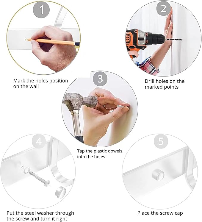 AZW Coat Rack Wall Mount,Heavy Duty Stainless Steel Metal Coat Hooks Hanging for Robes Bags Keys Hat Clothes and Bathroom Door Towels Hanger(White 4 Hooks)-NeatNest