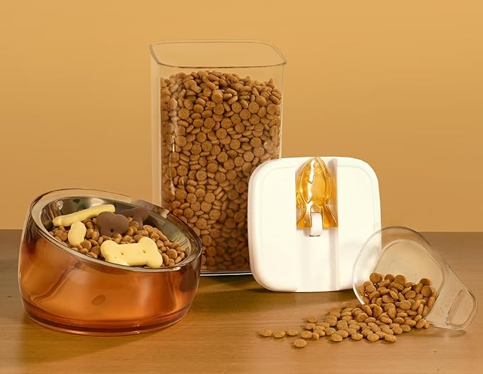 Felli Flip Tite Pet Food Container with Airtight Lids, BPA FREE Acrylic Canister with Paw Bone Fish Flip Top Handles for Cat Dog Kibble Treats Storage, Keep Fresh (Pet Collection Nest-L3pk)-NeatNest