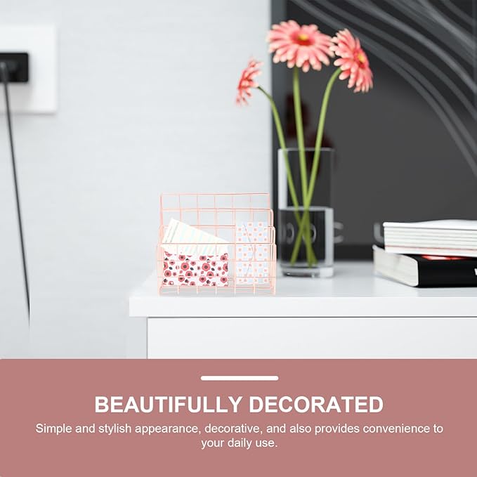 File Holder for Desk: Magazine Holder 3 Slots Desktop File Sorter Organizer for Office Desk Accessories Rose Gold