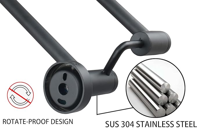 TocTen Double Bath Towel Bar - Thicken SUS304 Stainless Steel Towel Rack for Bathroom, Bathroom Accessories Double Towel Rod Heavy Duty Wall Mounted Towel Holder (Matte Black, 16 in)