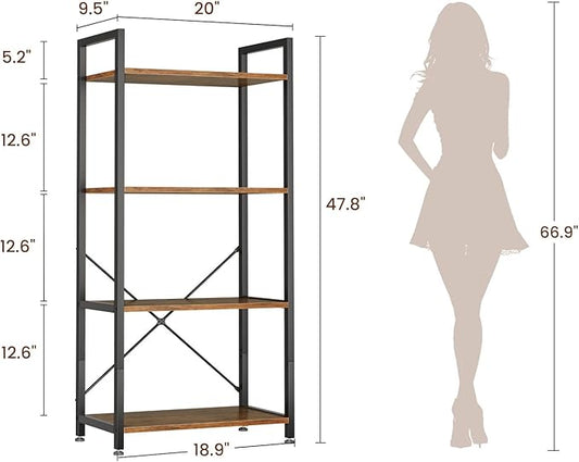 Casaottima Book Shelf, 4 Tier Bookshelf, Modern Wood Bookcase Shelves for Bedroom, Industrial Display Shelf for Living Room Home Office Kitchen, Standing Shelving Unit Storage Organizer, Vintage-NeatNest