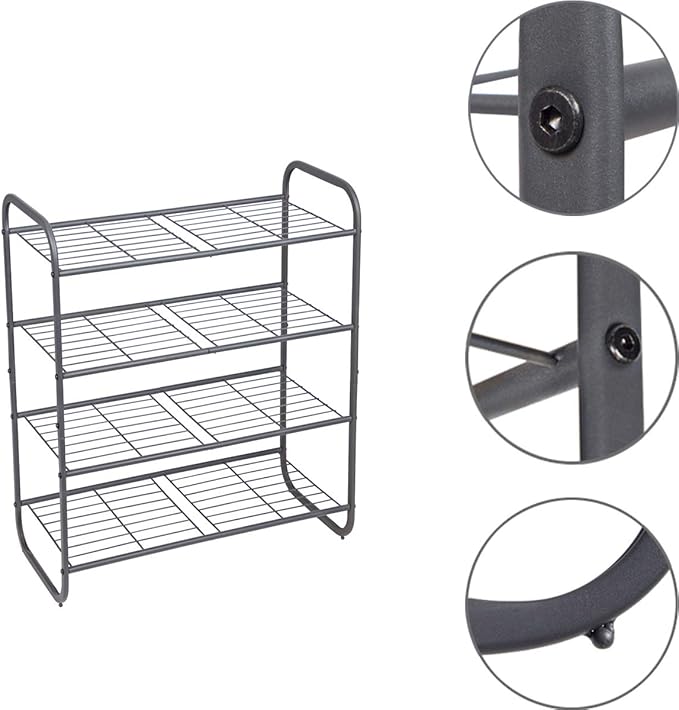 MAX Houser 4-Tier Metal Shoe Rack, Free Standing Shoe Storage Organizer, Wire Grid Shoe Tower for Closet Bedroom, Entryway, Gunmetal-NeatNest