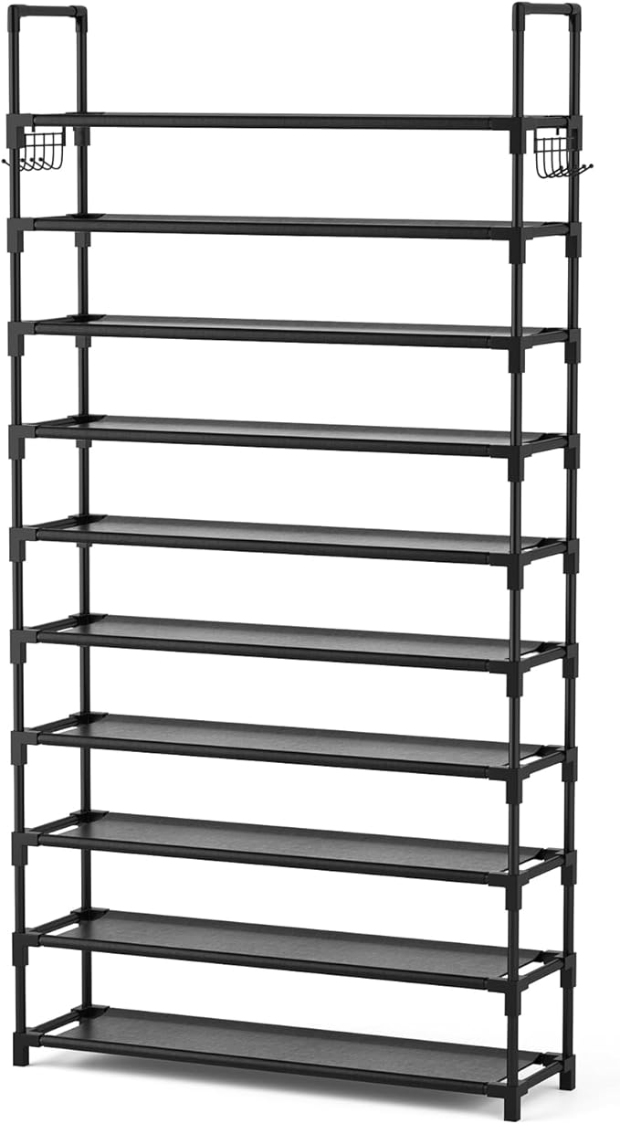 VTRIN 10-Tier Shoe Rack - Large Capacity 50 Pair Organizer with Two Hooks - Sturdy Metal Shoe Shelf for Entryway, Closet, Bedroom-NeatNest