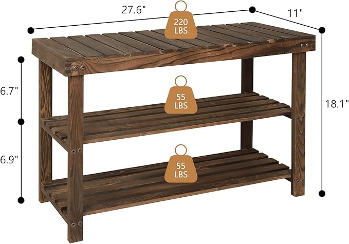 Bamboo Entryway Organizer - 3-Tier Shoe Storage Bench with Shelf, Perfect for Bathroom or Entryway