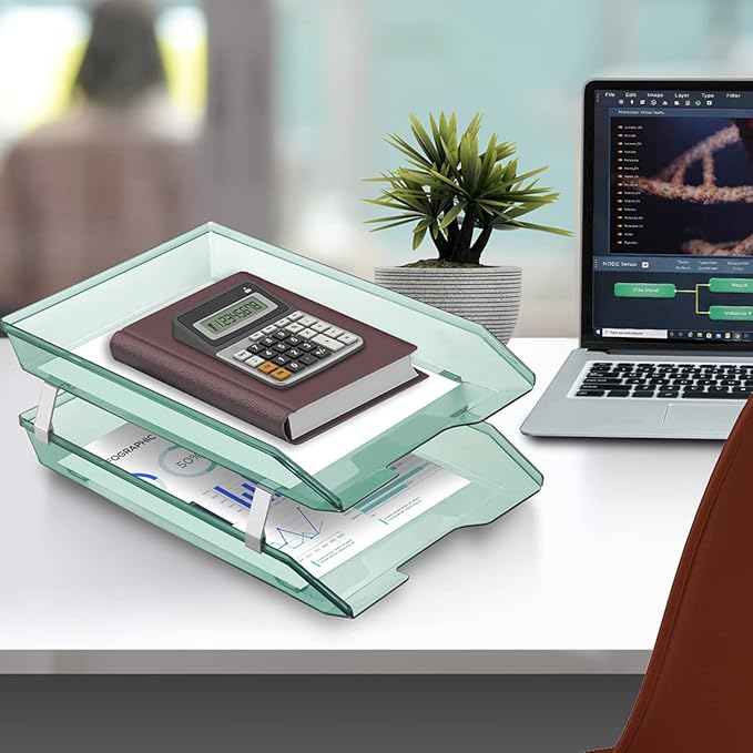 Acrimet Facility 2 Tier Letter Tray, Front Load, Letter Size/A4, Desktop File Organizer, Plastic (Clear Green Color)-NeatNest