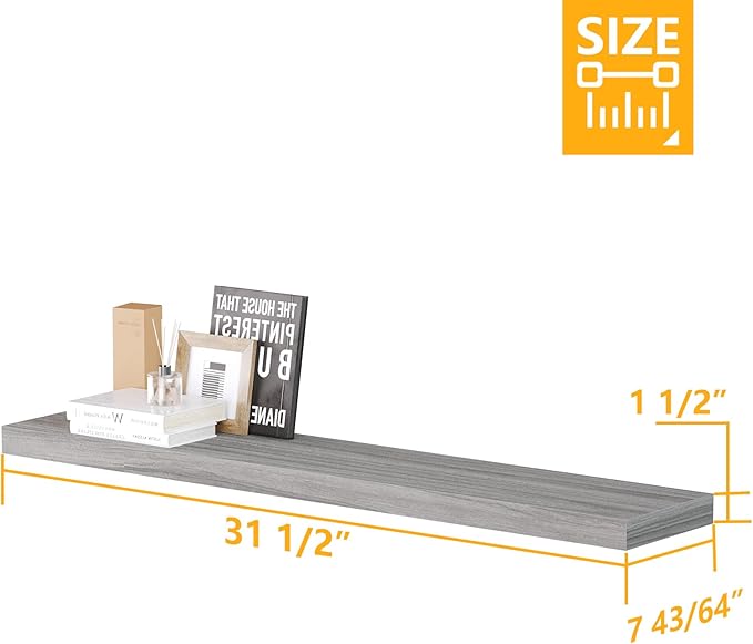 BAMEOS Floating Shelves, Walnut Wall Mounted Wooden Shelves with Invisible Brackets Set of 2, Hanging Wall Shelves Decoration for Bedroom, Bathroom, Living Room and Kitchen-NeatNest