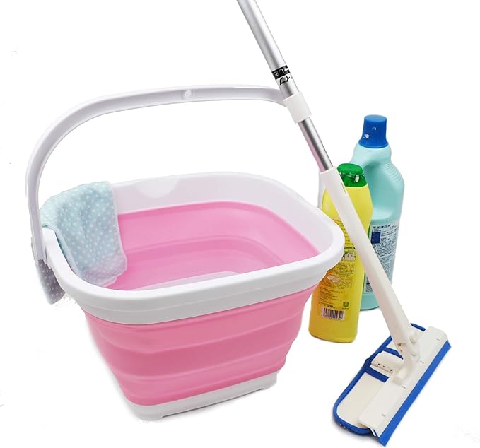 SAMMART 10L (2.6 Gallon) Collapsible Rectangular Handy Bucket (White/Pink (Set of 2))-NeatNest