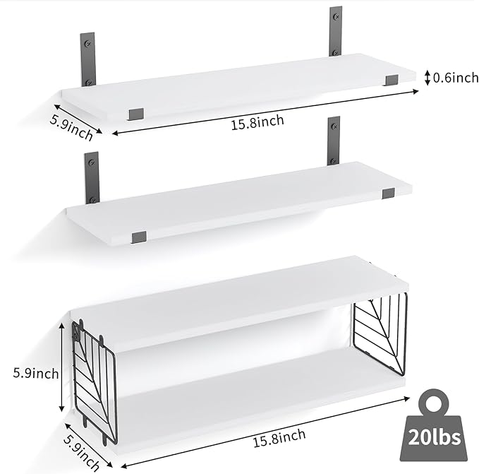 Fixwal 3+1 Tier Bathroom Floating Shelves Over Toilet, 15.8in Farmhouse Rustic Wood Shelves, Wall Decor for Bathroom, Living Room,Bedroom and Kitchen (White)-NeatNest