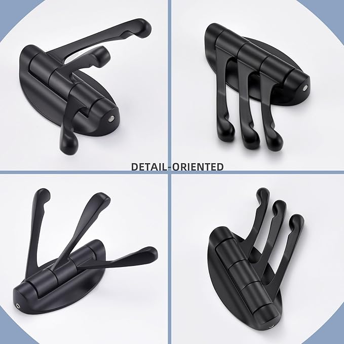 Angle Simple Towel Hook Matte Black 2 PCS, Metal Swivel Folding Robe Hook, Hand Towel Holder, Heavy Duty Clothes Hanger for Bathroom RV Wall Mount