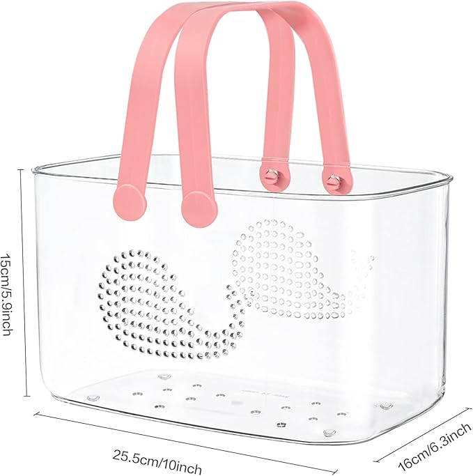 2 Pack Plastic Shower Caddy Basket, Portable Shower Caddy Tote Storage Basket with Colorful Handles, Clear Toiletry Organizer Bin for Bathroom Kitchen College Dorm (White+Pink)
