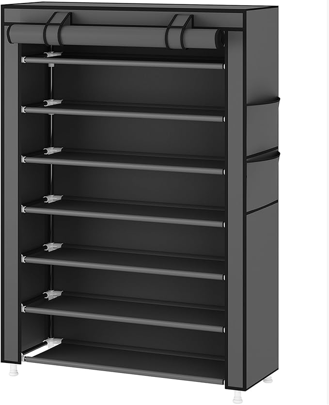 Laiensia 7-Tier Vertical Shoe Rack Organizer, Space Saving Shoe Storage Organizer, Non-Woven Cover Shoe Shelf Holds 28-35 Pairs for Bedroom, Hallway, Closet Entryway, Grey-NeatNest