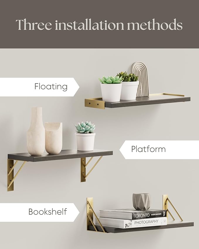 BAYKA Wall Shelves for Bedroom Decor, Floating Wall Shelves for Living Room Kitchen Storage, Wall Mounted Rustic Wood Floating Shelves for Kids Books, Corner Shelves for Bathroom, Office(Set of 3)-NeatNest