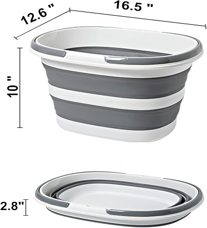 Large Plastic Cleaning Supplies Caddy Bucket with Handles, Portable Cleaning Tool Storage Tote Pop Up Mop Bucket for Dorm and Bedroom, Collapsible Plastic Bucket for Fishing, Garden (Grey+Blue)-NeatNest