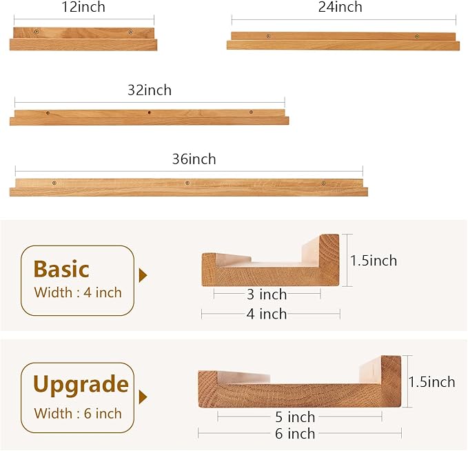 Floating Shelf, Natural Oak Wood, 36 Inch, Wall Storage, Display Picture Ledge, for Bedroom, Living Room, Bathroom, Office, Kitchen-NeatNest