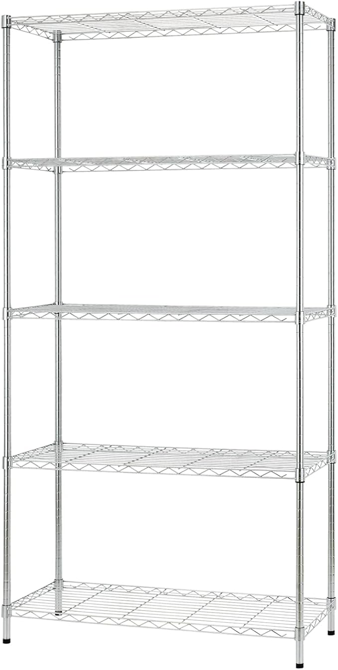 FDW 14" D×36" W×72" H Wire Shelving Unit Metal Shelf with 5 Tier Adjustable Layer Rack Commercial Strong Steel for Restaurant Garage Pantry Kitchen,Chrome