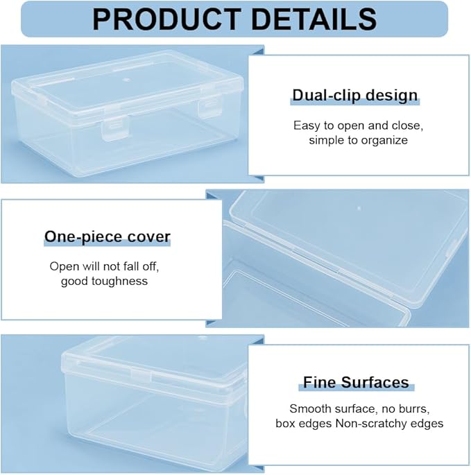 BENECREAT 4 Sizes Bead Storage Organizer Box, Rectangle Clear PP Plastic Box Containers, Dustproof Case with Hinged Lid for Cards, Beads and Craft Supplies-NeatNest