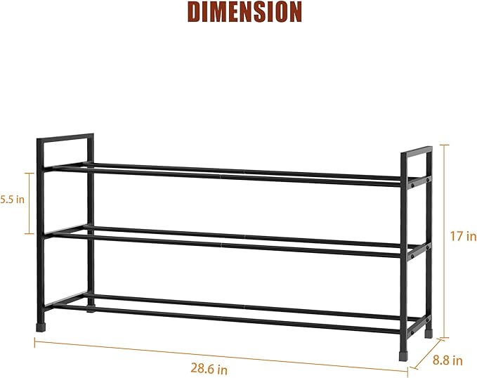 3-Tier Shoe Rack Storage Organizer for Closet, Small Space, Front Door, Sturdy Metal, Black-NeatNest