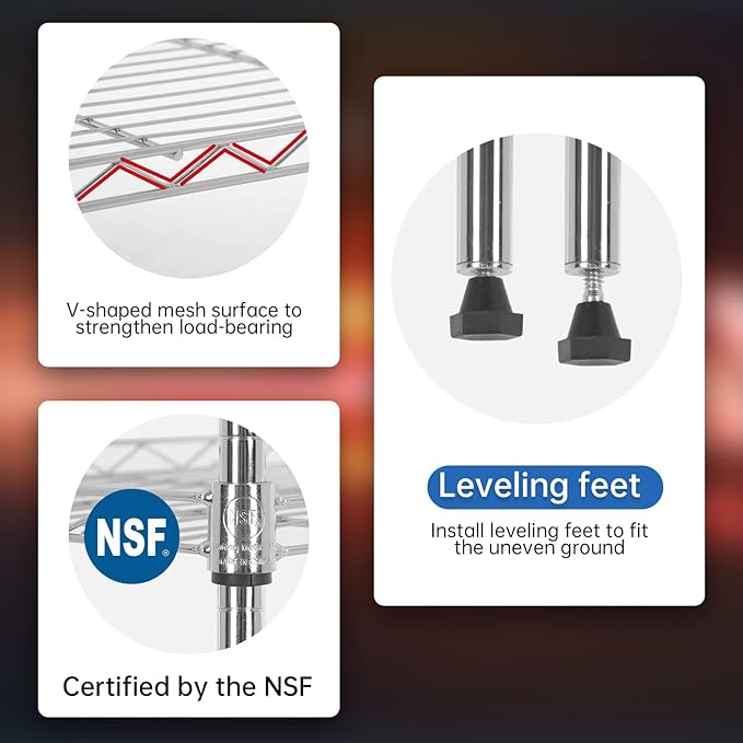 BestOffice Adjustable Wire Shelving Storage Shelves Heavy Duty Shelving Unit for Small Places Kitchen Garage (Chrome, 13" D x 23" W x 59" H)-NeatNest