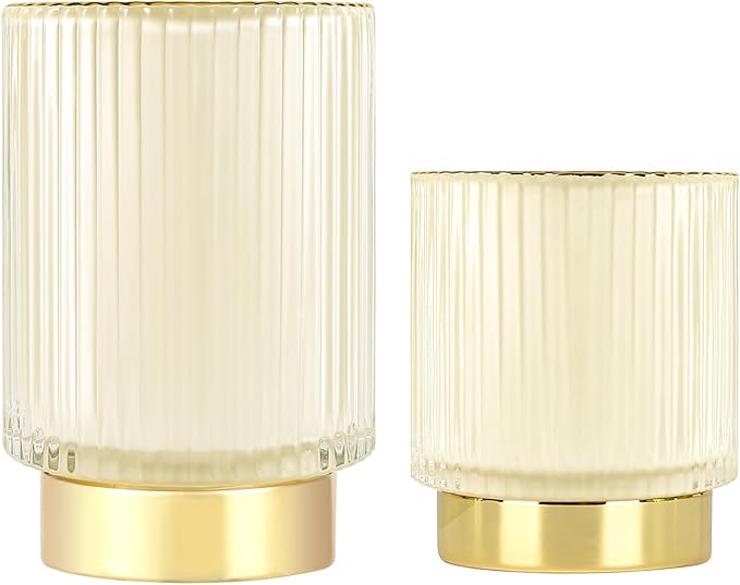 DASITON Makeup Brush holder Organizer,Crystal Cosmetic Makeup Brush Glass Brushes Storage Holder, Vintage Make Up Brush Cup Pen Pencil Holder striped vase(Cream S+L)-NeatNest