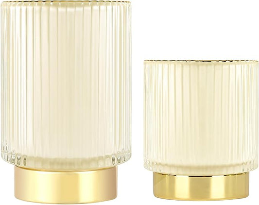 DASITON Makeup Brush holder Organizer,Crystal Cosmetic Makeup Brush Glass Brushes Storage Holder, Vintage Make Up Brush Cup Pen Pencil Holder striped vase(Cream S+L)-NeatNest