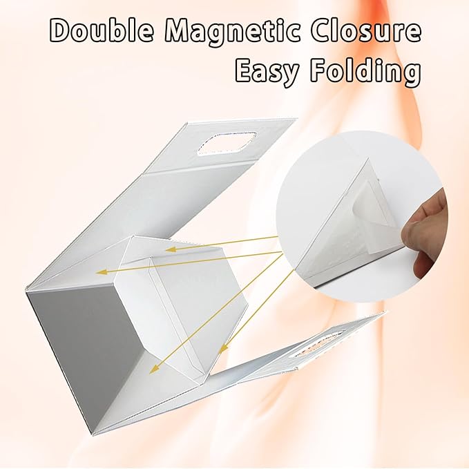 9X6X4.3inch Portable Premium Folding Gift Box with Handles - Reusable Elegant Storage Solution for Birthdays, Weddings, Corporate Events , Eco Friendly Compact Design (White)-NeatNest