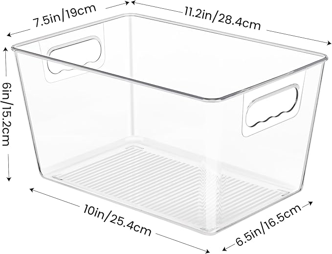 YIHONG 6 Pack Clear Pantry Organizer Bins, Plastic Containers with Handle for Kitchen,Freezer,Cabinet,Closet,Bathroom Under Sink Storage-NeatNest