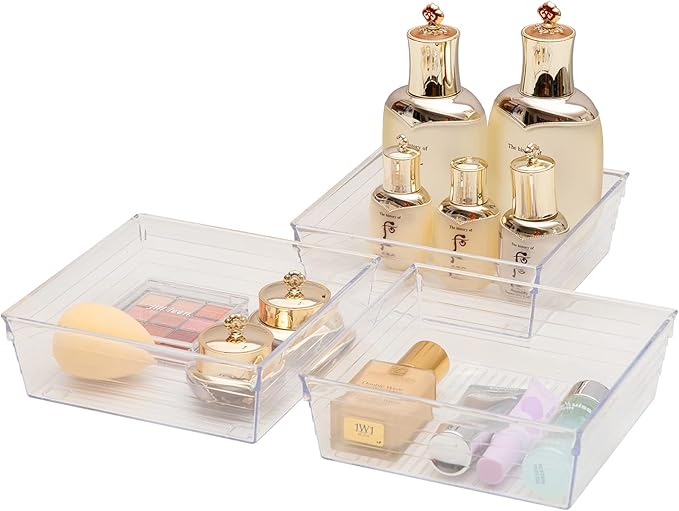 Backerysupply Clear Plastic Drawer Organizer Tray for Vanity Cabinet (6"×6"×2",Set of 8),Storage Tray for Makeup, Kitchen Utensils, Jewelries, and Gadgets…-NeatNest