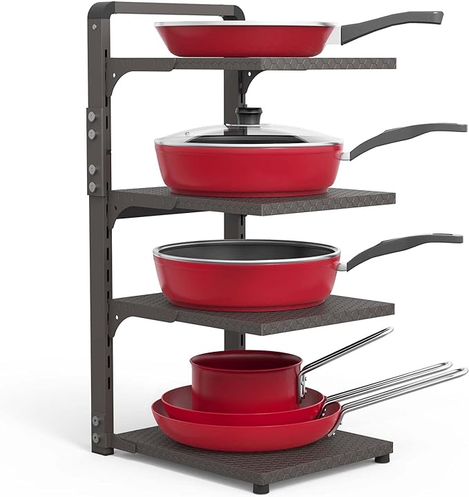 Pot and Pan Organizer Rack for under Cabinet, Heavy Duty Pot Pan Rack under Sink Organizers and Storage, Pot lid organizer, Kitchen Cabinet Organizer with 4 Adjustable Shelves