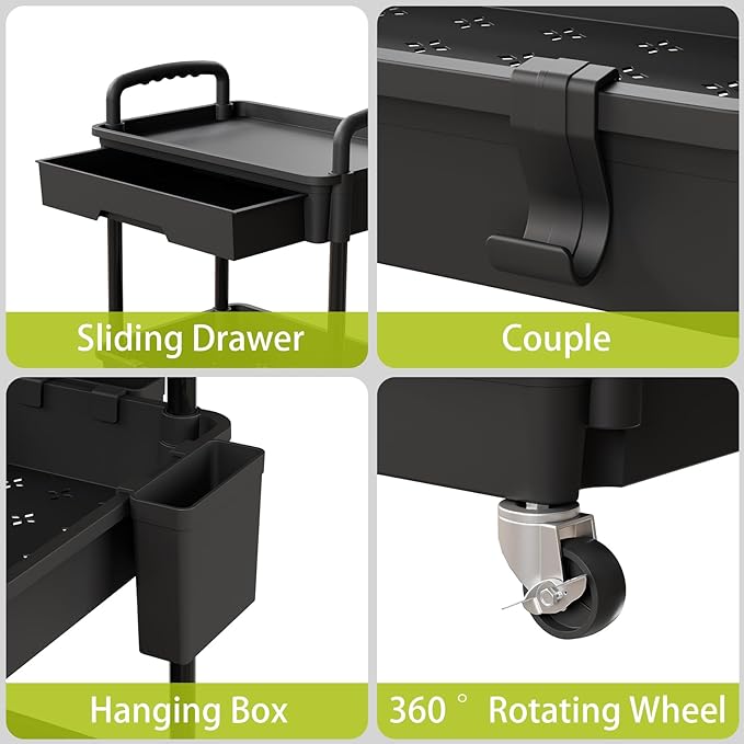 5 Tier Rolling Cart Organizer,Bathroom Cart Organizers with Wheels Laundry Room Organization Mobile Shelving Unit Utility Cart Storage Shelves Multi-Functional for Office, Home(Black)-NeatNest