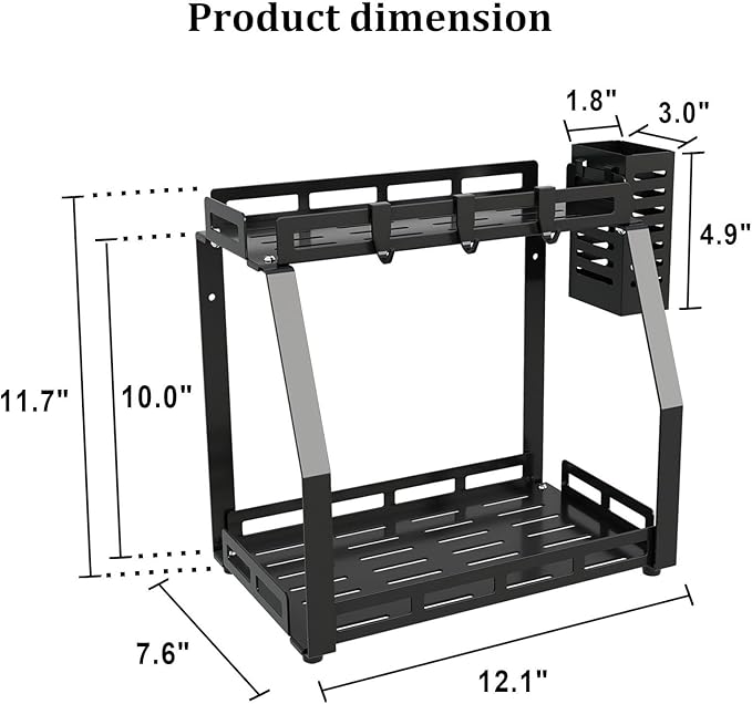 Bathroom Organizer Countertop, 2 Tier Bathroom Counter Organizer Rack Storage Caddy for Toiletries, Standing Vanity Shelf Tray, Sturdy, Metal Black, Medium 12.1''L x 7.6''W