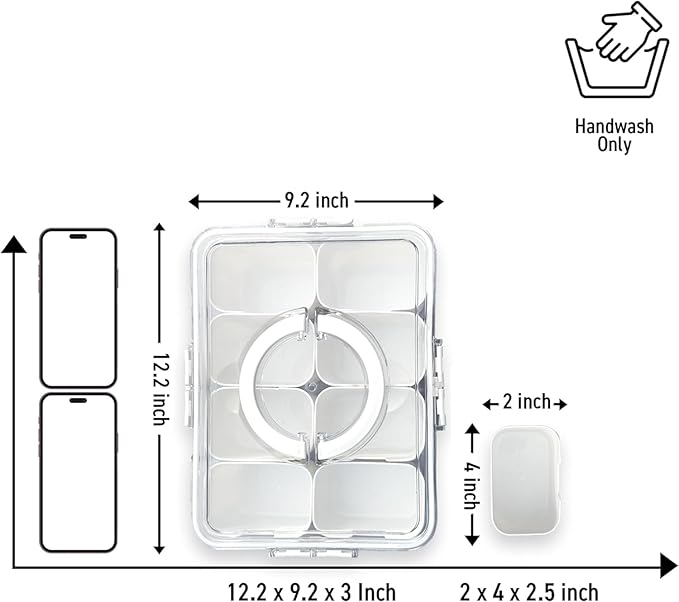Divided Serving Tray with Lid and Handle,8 Compartments Snacks Box,Snack Fruit and Veggie Tray,Portable Platter for Candy Fruits Nuts Snack Party Entertaining Picnic (1 PCS)-NeatNest