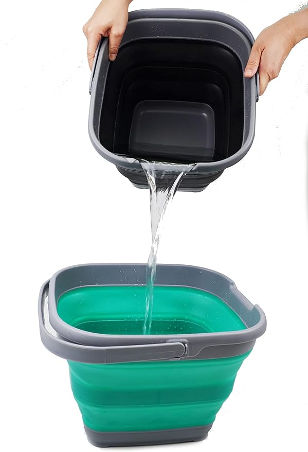 SAMMART 10L (2.6 Gallon) Collapsible Rectangular Handy Bucket (Grey/Black, 1)-NeatNest