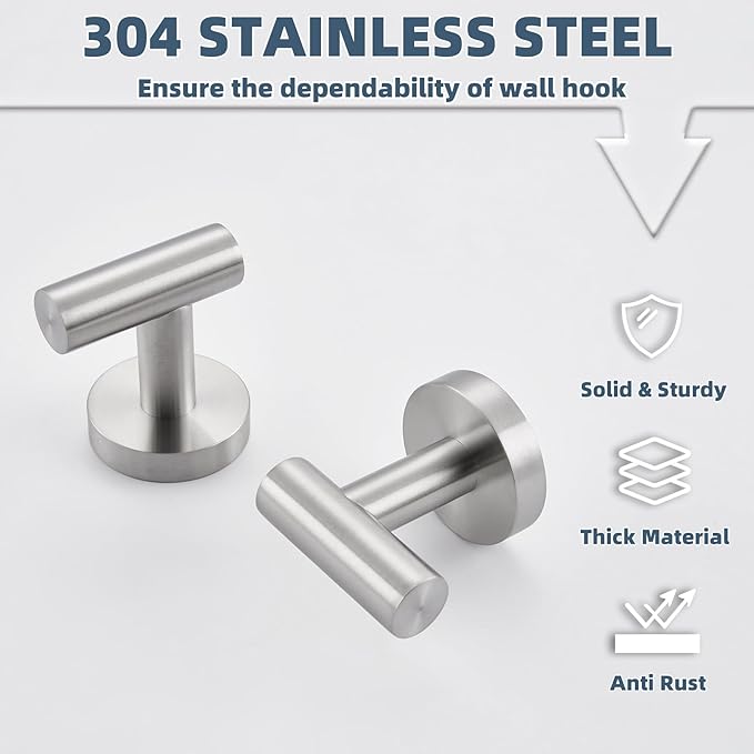 APLusee Brushed Nickel Round Coat Hook 2 Pack, 304 Stainless Steel Bathroom Towel Hook, Wall Mounted