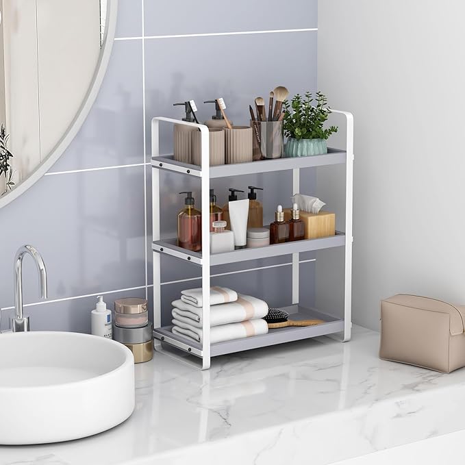 Bathroom Counter Organizer,Bathroom Countertop Organizer,Counter Shelf,Countertop Storage,Organization and Storage,Makeup Shelf,Sink Caddy(Grey 3 Tier)-NeatNest