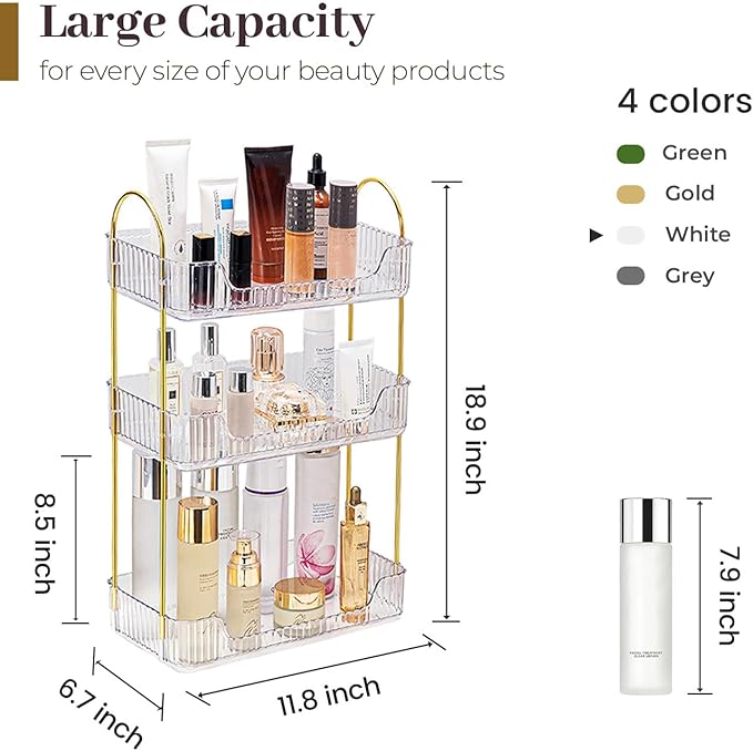Aveniee Bathroom Counter Organizer, 3 Tier Perfume Skin Care Countertop Storage Shelf, Vanity Makeup Tray for Cosmetic Skincare Lotion,Clear-NeatNest
