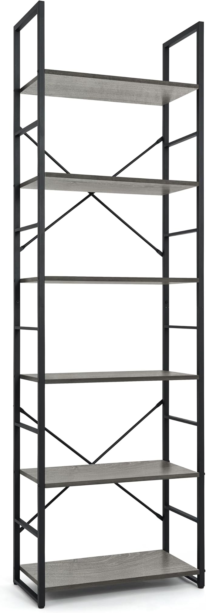 CAPHAUS 6 Tier Bookshelf, 24 Inch Width Free Standing Shelf, Bookcase Shelf Storage Organizer, Industrial Book Shelves for Home Office, Living Room, Kitchen, Dark Grey Vintage Shelves & Metal Frame-NeatNest