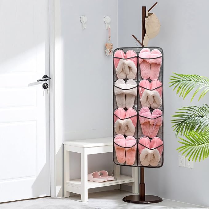 Dual-Sided Hanging Closet Organizer for Socks Underwear Bra Kids Storage Organizer for Baby Clothes Toddler Shoes with 26 Pockets (Grey-Clear Pockets)-NeatNest
